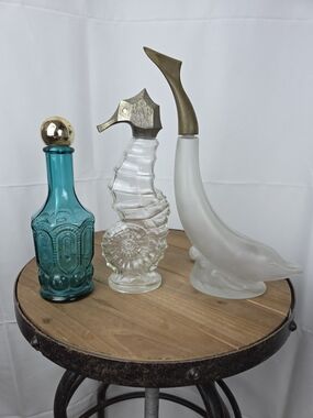 Avon Teal Glass Decanter with Gold Stopper - Decorative Bottle
